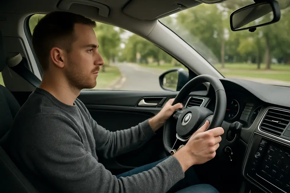 A driver distracted by a smartphone while driving in traffic, highlighting risky behaviors leading to traffic accidents.